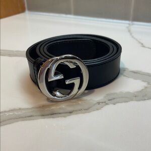 Gucci Black and Silver Belt Iconic Leather Accessory